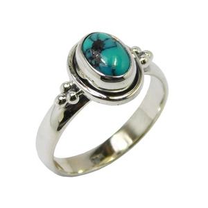แหวนพลอยเทอร์ควอยส์รูปวงรีสีเงิน925วินเทจเครื่องประดับเงินทำด้วยมือของอินเดียแหวนเวอร์เมียล - Product Image 1