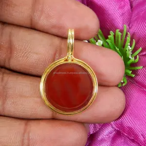 Sarrah Natural Carnelian gemstone18k gold plated manufacturer supplier bezel set pendant SIPN0882