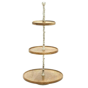 Support de rangement rond à 3 niveaux en bois et métal rustique et écologique - Product Image 1