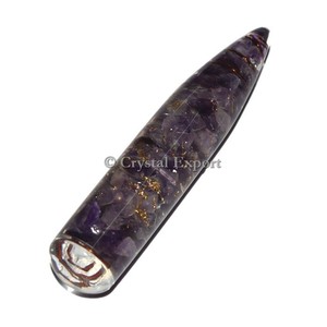 Varita de masaje de orgón de ágata amatista tallada para energía curativa varita de piedras preciosas encapsulante grabado de amor - Product Image 1