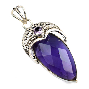Superbe pendentif rond en améthyste en argent sterling 925, bijou plaqué argent au design géométrique, style tendance unisexe - Product Image 4