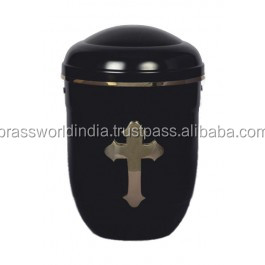 Suministros funerarios de la India, urna de cremación de latón dorado claro de Brassworld - Product Image 3