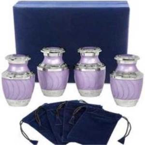 <b>Memorial</b> Hug & Kisses Pink Set of 4 <b>Keepsake</b> Pets Cremation Urns with Velvet Box for Funeral Ashes Metal Brass/Aluminum - Product Image 2