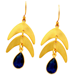 Lapislázuli forma de pera piedra preciosa 925 plata esterlina Pendientes chapados en oro joyería pendiente de moda para boda, regalo, fiesta - Product Image 2