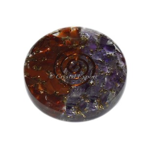 Carnelian With Amethyst <b>Orgonite</b> Disc Cabs - Product Image 1
