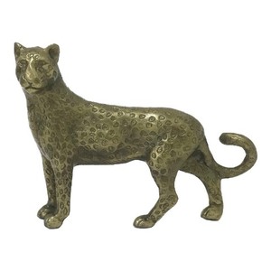 Statue de léopard en résine, animal doré, tigre antique en laiton et aluminium pour décoration de maison - Product Image 1