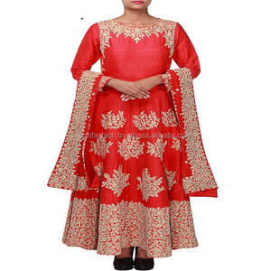 Vestidos Anarkali tradicionales rojos 2018 para material de poliéster de fiesta - Product Image 1