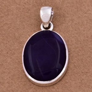 Colgante de Plata de Ley 925 con piedras preciosas de ágata de encaje azul de forma ovalada con ajuste de bisel plateado Colgante de moda para mujer. - Product Image 3