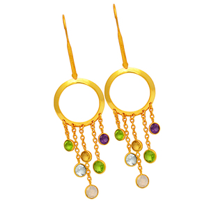 Round Amethyst Blue Topaz Rose Chalcedony <b>Peridot</b> Gemstone 925 Sterling Silver Chain <b>Gold</b> Plated Dangle <b>Earrings</b> Jewelry. - Product Image 1