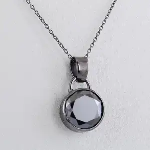 2.00 Carat Rond Brillant Coupe Noir Pendentif Solitaire Diamant 14k Or Blanc, Diamant Noir Naturel diamant pendentif bijoux