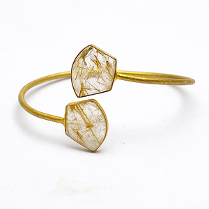 Piedra preciosa rutilo dorado desigual, brazalete ajustable chapado en oro de Plata de Ley 925, joyería para regalo de aniversario de boda para mujer. - Product Image 4