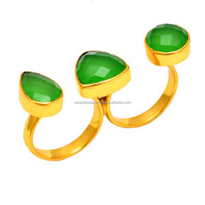 Anillo de plata 925 de Calcedonia de Prehnita verde Anillo de moda de Estilo Vintage chapado en oro para boda, compromiso o aniversario. - Product Image 1