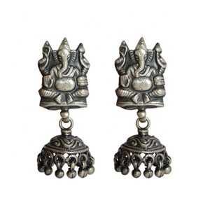 Handmade Lord Ganesa Stud <b>Earring</b> in 925 Sterling <b>Silver</b> Rose Gold Rhodium Plated for Parties Fancy <b>Silver</b> Jewelry by Exporter - Product Image 1