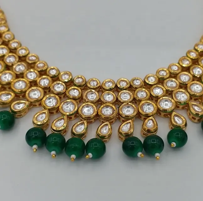 Kundan Necklace emerald drops