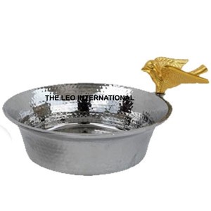 Bol à oiseaux en métal aluminium plaqué argent de forme ronde Style moderne fantaisie Hot Selling Home Decorative Bowl - Product Image 1