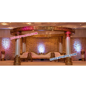 Mandap de Boda Dulhan Elegante de Fibra Dorada Tallada, Set de Mandap Redondo de Fibra para Boda India en Venta, Decoración para Eventos en Australia - Product Image 1