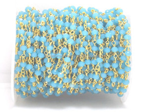 Rosario de Calcedonia azul cielo al por mayor con abalorio de moneda chapado en oro múltiple envuelto en alambre cadena a granel hallazgos de joyería cuentas mm tamaño - Product Image 3