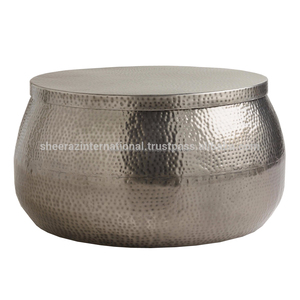 Aluminium Round Hammered Brass Drum <b>Side</b> <b>Table</b> and Coffee <b>Table</b> Container Lid Removable for Bedroom Living Room Contemporary - Product Image 3