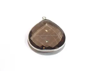 Connecteur en argent 925 plaqué argent, fait main, avec sangle simple pour pierre précieuse en quartz fumé, forme cœur 18x18mm, composants de bijoux - Product Image 1
