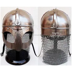 Capacete antigo viking medieval, capacete para batalha armadura e correio com suporte chmh30034