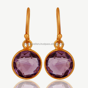 Boucles d'oreilles en quartz améthyste naturelle, bijoux de haute qualité, argent sterling 925 et or svelouté - Product Image 1