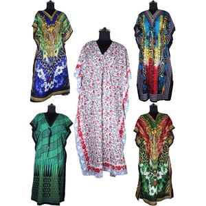 Venta al por mayor de ropa de playa Kimono vestido marroquí Kaftan largo a la venta Kaftan impreso a mano hecho a mano caftán indio Abaya Kaftan - Product Image 1