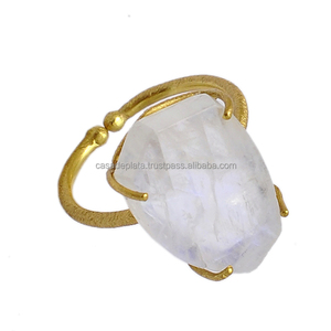 Piedra lunar en bruto piedra preciosa anillo chapado en oro de Plata de Ley 925 Anillo de moda. Fabricación de joyería al por mayor POR CASA DE PLATA - Product Image 1
