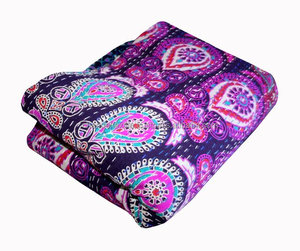 Hand Stitch Kantha Peacock Mandala Blanket Quilt Reversible Gudri <b>Sofa</b> <b>Cover</b> with Cotton Filling Bedding Tapestry - Product Image 3