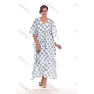 Indian elephant block print maxi poncho abaya kaftan top tunic long dress caftan women sexy evening party wear beach dress