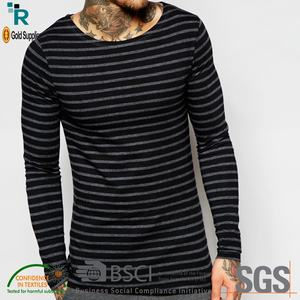 T-shirt à manches longues en coton et polyester élasthanne pour homme, confortable, respirant, coupe super fine, col bateau, muscle - Product Image 4