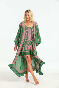 Haut de gamme mode complexe broder Kimono robe Sexy Chic ballon manches volants bas plage couvrir veste - Product Image 3