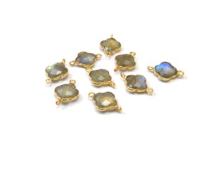 Hermoso cuarzo ahumado Piedra preciosa natural Forma de trébol Bisel Piedra natal Conector Chapado en oro Plata de ley Latón Bucle vertical - Product Image 4