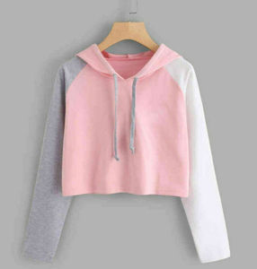 Prix usine dames 2025 pull à manches longues ample coton vierge surdimensionné OEM personnalisé haut court sweats à capuche pour femmes - Product Image 6