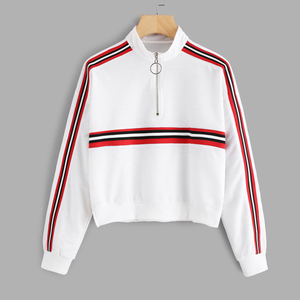 เสื้อครอปแบบสวมศีรษะสำหรับสตรี,ชุดแฟชั่นคอกลมแขนยาวสีพื้น - Product Image 3