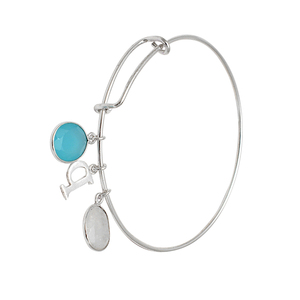 Initial P Aqua Calcedonia Gray Moonstone diseñador brazalete joyería 925 plata esterlina con pulsera de moda chapada en plata. - Product Image 3