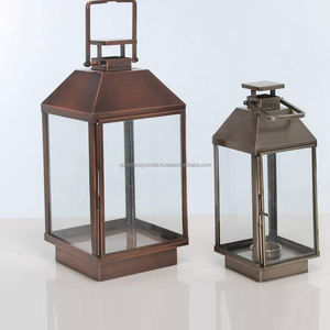 Lanterne en fer pour la décoration intérieure et l'éclairage de Noël Vente en gros Carré Décoratif de mariage Lanterne de sol en métal avec couvercle en verre - Product Image 1