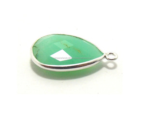 Pendentif en argent sterling 925 chrysoprase fait à la main connecteur de lunette à facettes en forme de poire 10x14mm résultats de bijoux à caution unique - Product Image 2