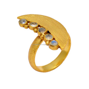 Piedra lunar del arco iris chapado en oro de 925 de diseñador de plata anillo de la joyería - Product Image 1