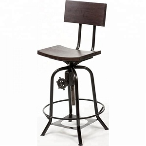 Taburete de Bar de metal industrial moderno, asiento trasero de madera maciza, altura ajustable, otomano para el hogar, comedor, sala de estar, Hotel, uso de granja - Product Image 1