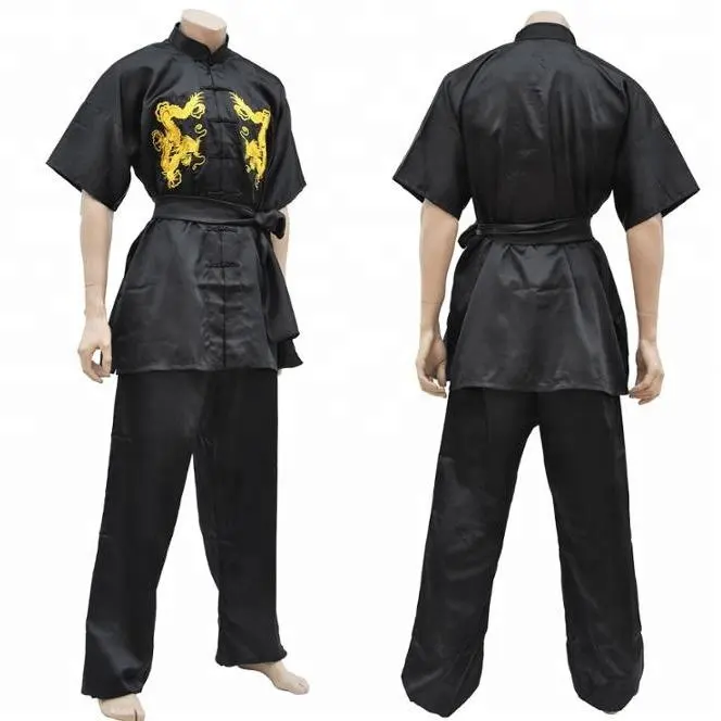 Traditional Kung Fu Suits with Yellow Frog Buttons Kids Tai Chi Uniforms Kung Fu Short Sleeve Training Suits Kids Martial Arts