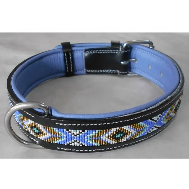 Leather Dog Collar Beaded soft padded Masai super soft padded for dogs Trendy New Latest Real Luxury Genuine Leather