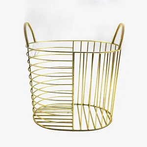 Brass Plating Oval Wire Iron Metal Basket with Handle