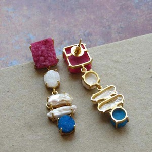 Boucles d'oreilles pendantes en pierres de couleur rose et bleu, perles druse blanches, nouveauté - Product Image 2