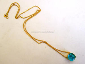 Pendentif en argent sterling 925 avec topaze bleue et pierres précieuses fait à la main en plaqué or pour les occasions de fête - Product Image 4