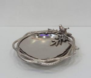 Bol rond en aluminium de luxe moderne de qualité supérieure, très vendu, avec un oiseau assis sur le dessus et un piédestal en forme de fleur pour la maison - Product Image 2