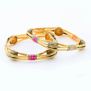 Wholesaler and Manufacturer Classic Gold Plated 2 Pc Antique <b>Bangles</b> 15153_Ruby for Ladies in Fashion Jewellery - Product Image 1
