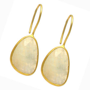 ต่างหูเงินสเตอร์ลิง925พร้อมพลอยมูนสโตนสีรุ้งชุบทองทำด้วยมือต่างหูลวดถาวรเครื่องประดับชุบทอง - Product Image 1