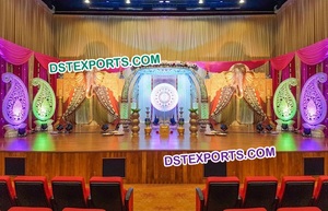 Glittering Gold Walima Stage <b>Decoration</b> <b>Set</b> Glamorous Wedding Stage <b>Decorations</b> Grand Bollywood Wedding Stage <b>Set</b> - Product Image 4