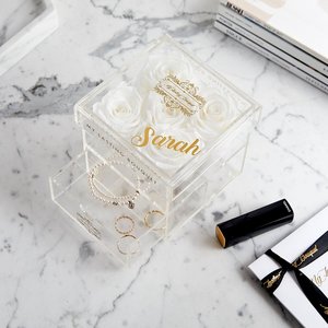 Square clear crystal acrylic flower rose box / case with drawers