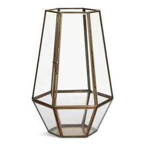 Porte-bougie en métal et verre Style lanterne avec finition dorée forme hexagonale Design uni bonne qualité pour la décoration de la maison - Product Image 1